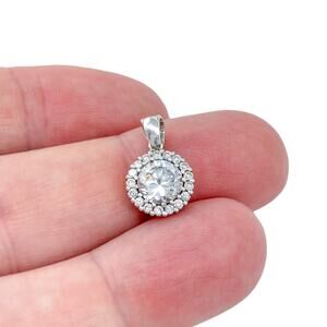 Vintage FAS Thailand Sterling Silver 925 Round Cubic Zirconia Halo Pendant